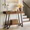 Rustic Industrial Console Table 2-Tier Brown Wood Black Metal Entryway Table